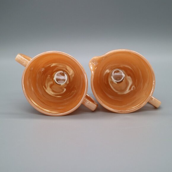 Vintage Fire King Peach Lustre Laurel Pattern Creamer & Sugar Bowl - Picture 5 of 7